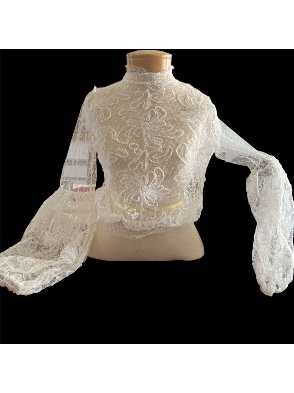 LOVE UNIVERSITY goth lace mesh crop top in white NWT SZ M (JR) see through - Picture 3 of 5